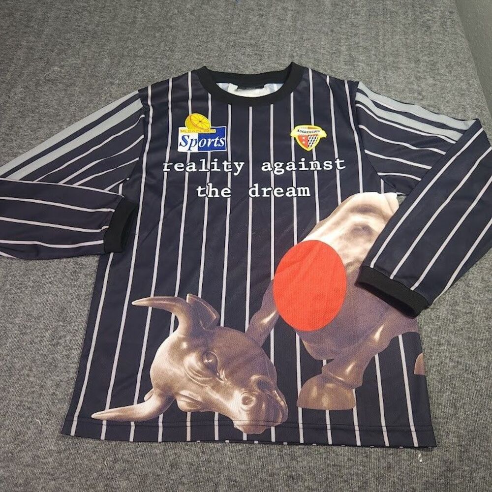 Pleasures Against Jersey Long Sleeve Soccer Black Striped Bull Graphic Mens Sm